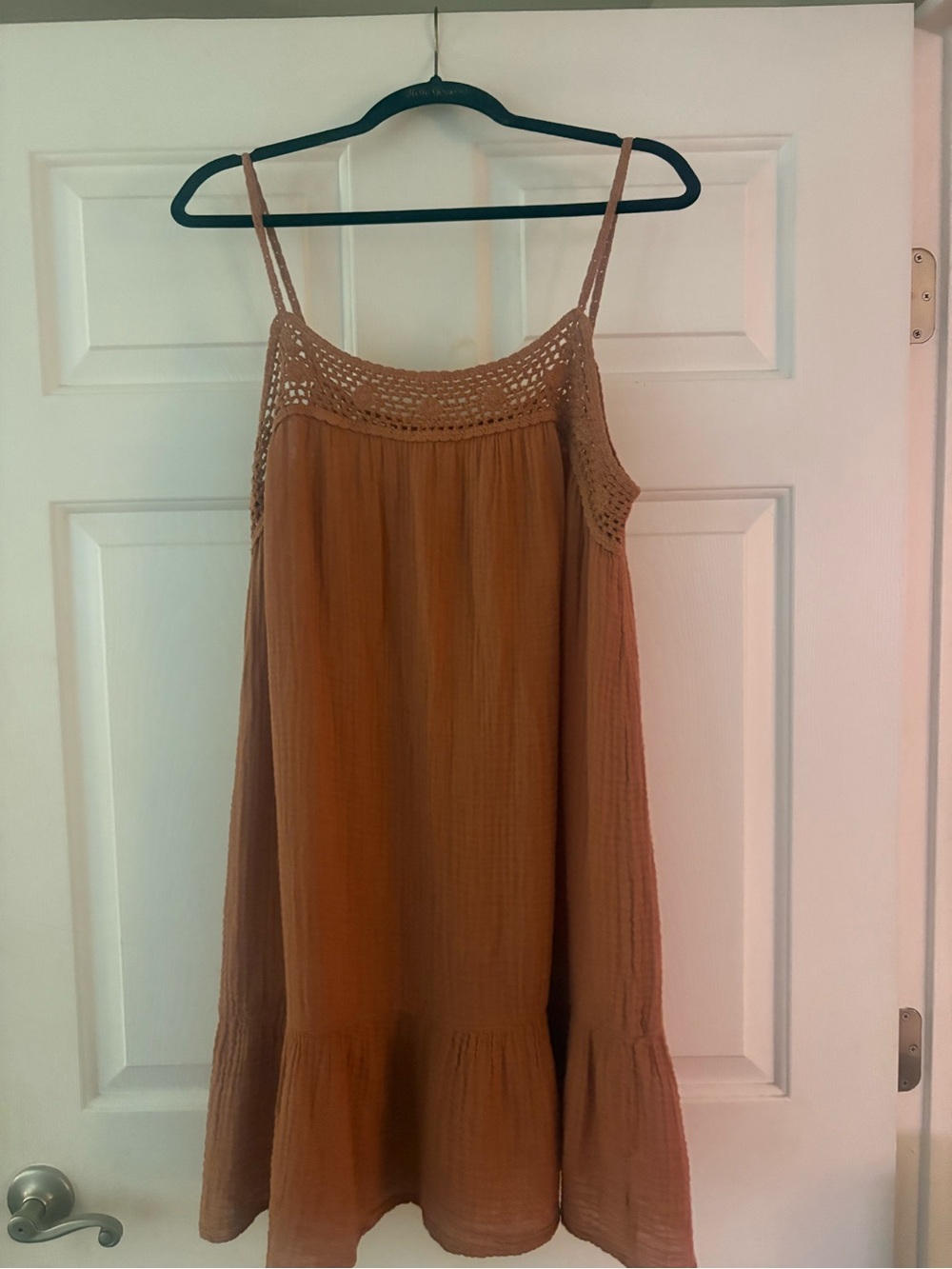 Michael Stars Crochet-Yoke Spaghetti-Strap Mini Dress - Brown